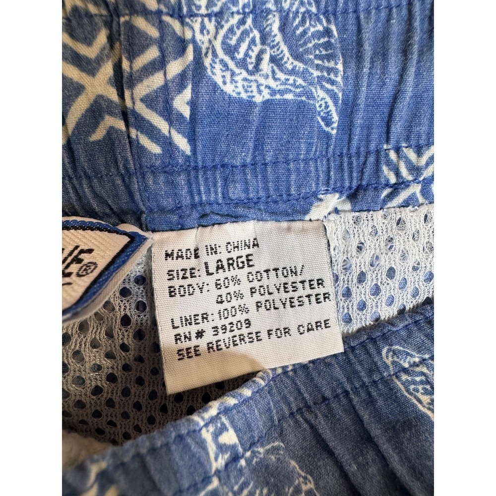 Pacific Scene Vintage 90s Swim Trunks Mens L Blue Seashell Hibiscus Print - Picture 2 of 8